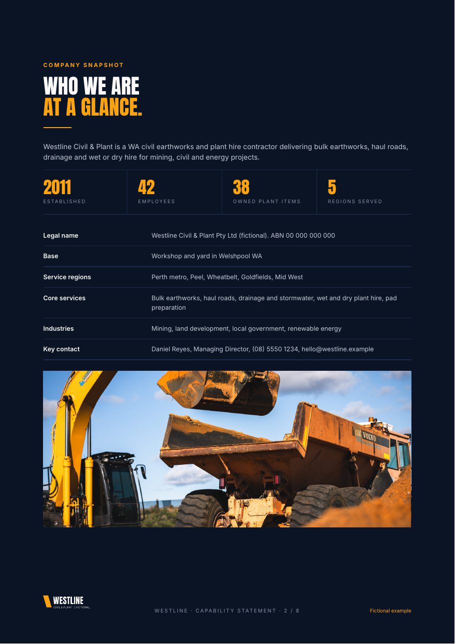 Company snapshot: Completed example page