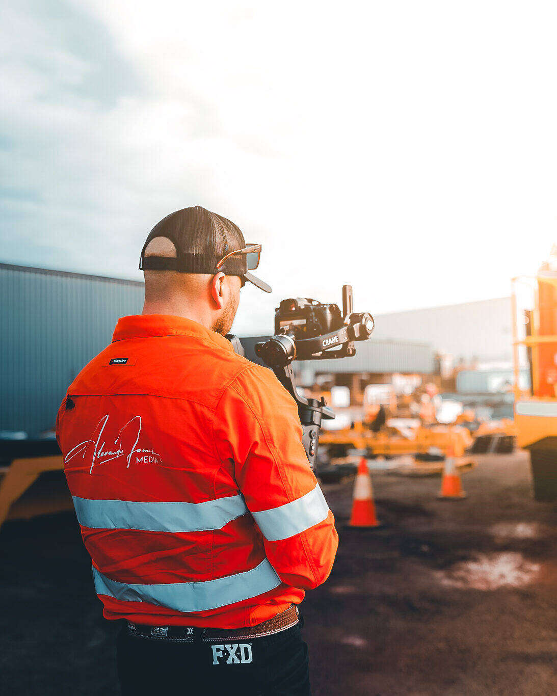 Camera and gimbal capturing work on a contractor's site
