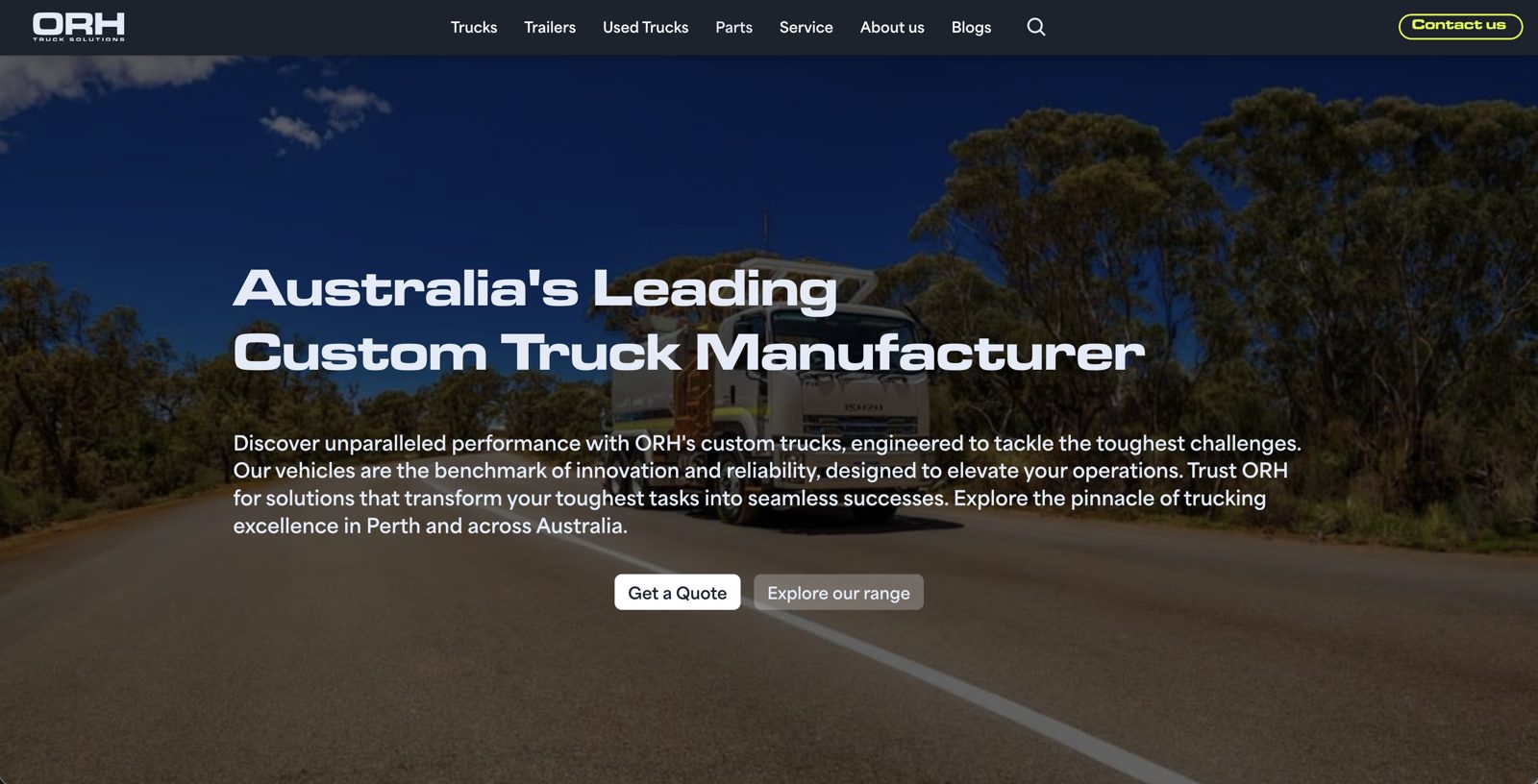 ORH Truck Solutions homepage before, January 2025